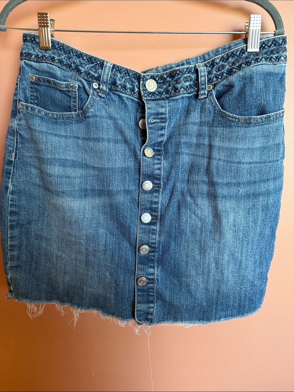 Maurices Denim Button-Front Mini Skirt with Braided Waistband